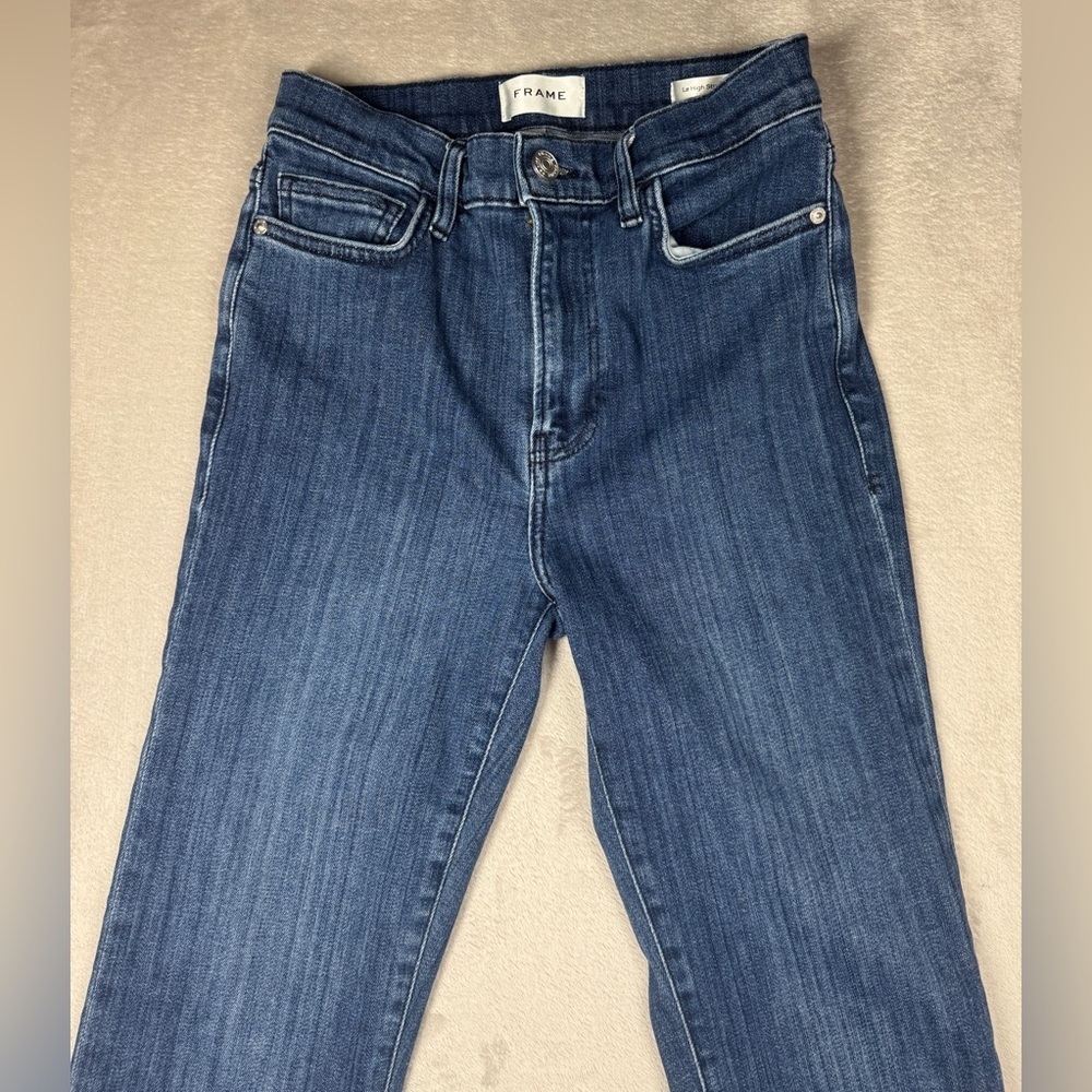 Frame Le High Straight Cropped Thunderstorm Zip Fly Denim Blue Jeans Size 27 - Picture 3 of 16